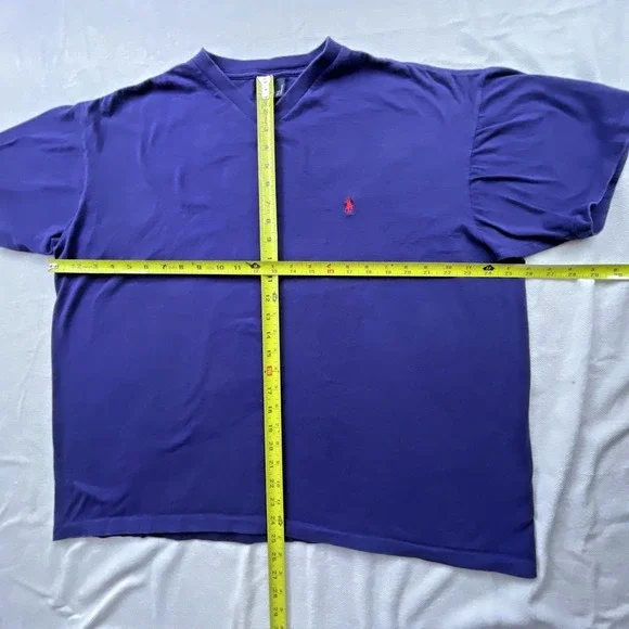 Polo Ralph Lauren Shirt Mens LARGE Purple V-Neck RED Pony Logo T-Shirt Casual - Picture 4 of 13